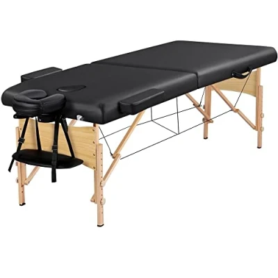 Abbildung von Yaheetech Mobile Massagelige 2 Zonen Massagetisch Höhenverstellbare Massagebank mit Holzfüßen und Tragetasche Klappbare Kosmetikliege 70 cm Breit, Schwarz