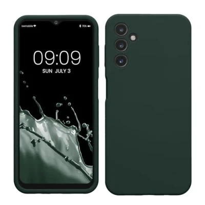 Abbildung von kwmobile Hülle kompatibel mit Samsung Galaxy A14 5G Silikon Handy Case Handyhülle weiche Oberfläche kabelloses Laden Moosgrün