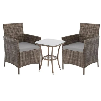 Abbildung von SVITA Balkonset BROOKLYN Mini, (Set (3 tlg), 1 Tisch, 2 Stühle), Sitzgruppe, Polyrattan, inkl. Kissen, Braun