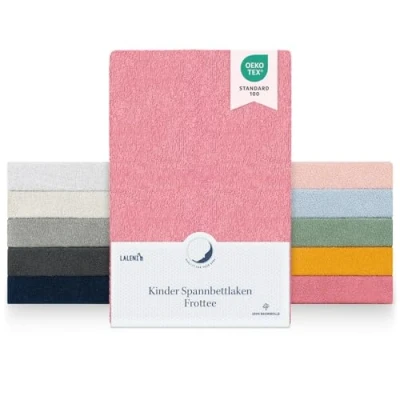 Abbildung von Laleni 2er Set Frottee Spannbettlaken 38x77cm Oeko TEX Zertifiziertes Stubenwagen Bezug Set, Faltenfreie Spannbetttücher für Kinderbett, Babybett und Moses Körbchen, Coral Rot