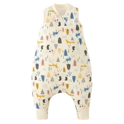 Abbildung von Duomiaomiao Baby Schlafsack mit füßen, Winter füßen,100% Baumwolle Baby, Jungen 2.5 tog Schlafsack, Cartoon Laub,Atmungsaktiv (Panda 65cm)