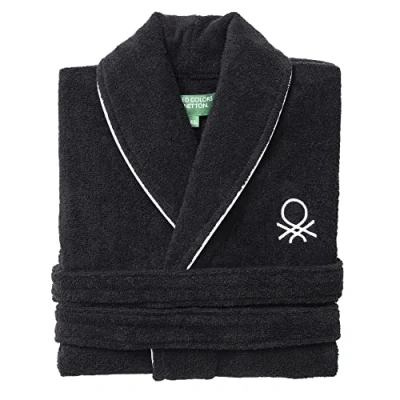 Abbildung von United Colors of Benetton Herren Be177 Bademantel L XL 360 g m 100 Baumwolle Schwarz Wei , Schwarz, EU