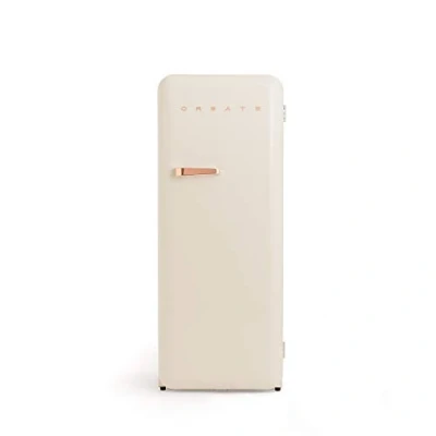 Abbildung von CREATE / RETRO FRIDGE 150 ROSE GOLD/Kühlschrank mit Gefrierfach 281L in Cremeweiß, Griff Rosa Gold 102W, niedriger Energieverbrauch, 150cm, 3 Ablagen, Temperaturregelung,60x60x150cm