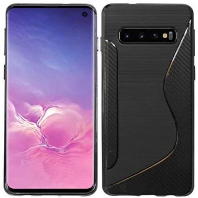 Abbildung von cofi1453® S Line Hülle Bumper kompatibel mit Samsung Galaxy S10 G973F Silikonhülle Stoßfest Handyhülle TPU Case Cover Schwarz