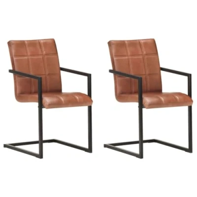 Abbildung von vidaXL Freischwinger 2 STK., Schwingstuhl mit Armlehnen, Esszimmerstuhl Metallrahmen, Essstuhl Küchenstuhl Stuhl Esszimmer Küche, Retro Design, Braun Echtleder