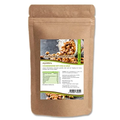 Abbildung von Mynatura Cashewkerne, geröstet mit CHILI und Salz I Nuss Knabbern Topping Kochen Backen Snack Vegan Beutel (1000g)