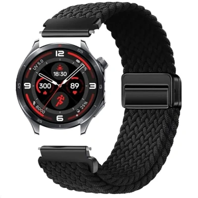 Abbildung von GIOPUEY Armband Kompatibel mit OnePlus Watch 3, Geflochtenes Nylon [Unisex] elastisch Ersatzarmband Black