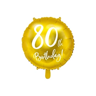 Abbildung von PartyDeco Folie Ballon Runde Gold mit Aufschrift 80. Birthday Geburtstag Durchmesser ca. 45 cm auf Hel Luft Geburtstagsdekoration Luftballon Girlande Party Hängedekoration