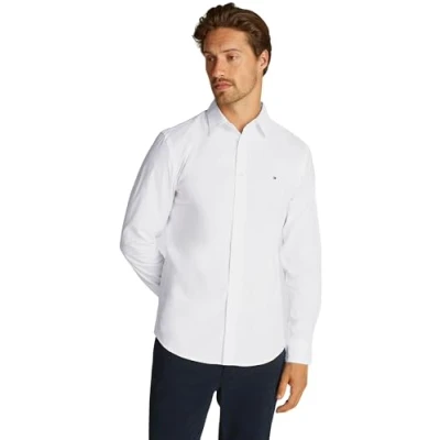 Abbildung von Tommy Hilfiger Herren Hemd Flex Poplin Kent Collar Businesshemd, Weiß (Optic White), S