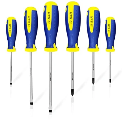 Abbildung von S&amp;R Schraubendreher magnetisch, Kreuzschlitz PH und Schlitz SL, Power Form, (Set, 6 St., teilig), angepasster Ergo Griff, mit hochlegierten S2 Spezialstahl Klingen